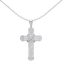 Jewelco London Women's Silver CZ Dome Capped Kiss Cross Pendant Necklace 18 inch - GVX077 in White