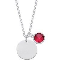 Jewelco London Women's Silver Red CZ Birthstone Round Tag Necklace 16" 15mm