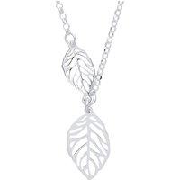 Jewelco London Women's 925 Sterling Silver Double Leaf Lavalier Necklace 16 + 1 inch - GVK348 in White
