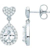 Jewelco London Women's Sterling Silver Pear CZ Love Heart Inverted Balloon Drop Earrings