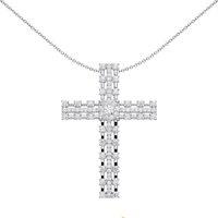 Jewelco London Women's Silver CZ Station Outline Eternity Cross Necklace 18" - GVX072 in White