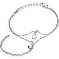 Jewelco London Women's Silver Star Moon Charms Finger Ring Hand Harem Bracelet 7 + 1" - GVB504 in White