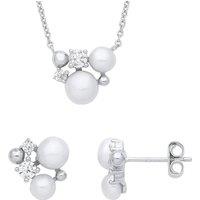 Jewelco London Women's Silver Pearl CZ Lazy Chilling Snowman Earrings Necklace Set