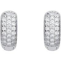 Jewelco London Women's 925 Sterling Silver CZ Domed 3 Row Pave Huggie Hoop Earrings