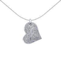 Silver CZ Pave Love Heart Pendant Necklace 18 inch - GVP280