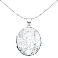 Jewelco London Women's 925 Silver Flower Leaves Engraved Oval Locket Pendant Necklace - LK58 in White