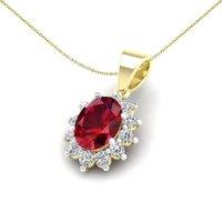 Jewelco London Women's 2-Colour 9ct Gold Red Oval CZ Classic Royal Pendant Necklace 20" - G9P6030RU