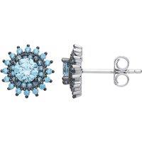 Jewelco London Women's Silver Light Blue CZ Sunshine Star Burst Stud Earrings