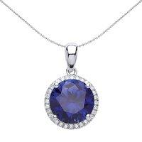 Jewelco London Women's Silver Blue CZ Halo Pendant Necklace 18 inch
