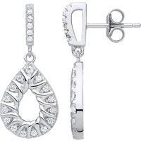 Jewelco London Women's Silver CZ Pear Avocado Drop Earrings