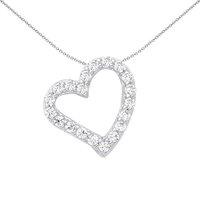 Jewelco London Women's Sterling Silver CZ Love Heart Outline Pendant Necklace 18 inch - GVP214WH in White