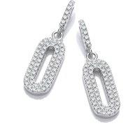 Jewelco London Women's 925 Sterling Silver CZ Oval Pill Paperclip Drop Earrings