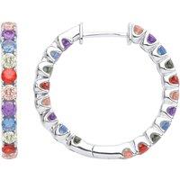 Jewelco London Women's Silver Blue Red Green CZ Circle of Life Rainbow Hoop Earrings