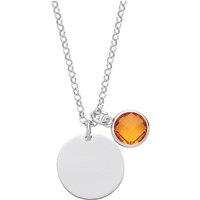 Jewelco London Women's Silver Honey Orange CZ Birthstone Round Tag Necklace 16" 15mm - GVK338TC in White