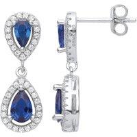 Jewelco London Women's Sterling Silver Blue Pear CZ Mirrored Tears of Joy Drop Earrings