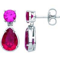 Jewelco London Women's Silver Red Pear CZ Fiery Blood Drip Toi et Moi Drop Earrings