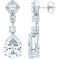 Jewelco London Women's Sterling Silver Pear Cushion CZ Heavy Raindrop Halo Drop Earrings
