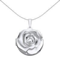 Jewelco London Women's Silver 3D Embossed Rose Petal Round Locket Pendant Necklace 18"