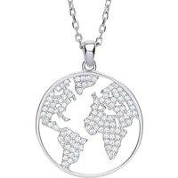 Jewelco London Women's Silver CZ Pave World Atlas Pendant Necklace 16 inch - GVK276 in White