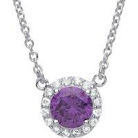 Jewelco London Women's 925 Silver Purple CZ Solitaire Halo Charm Necklace 15 + 2 inch - GVK158AMY in White