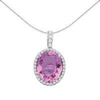 Jewelco London Women's 925 Silver Lilac Oval CZ Solitaire Halo Pendant Necklace 18 inch - GVP489AMCL in White