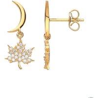 Gilded Silver CZ Canada Maple Leaf Drop Earrings - GVE696
