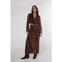 NastyGal Women's Floral Animal Devore Maxi Skirt in Tan | Size: 4