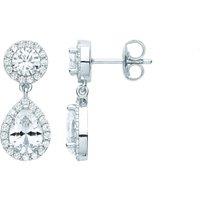 Jewelco London Women's 925 Sterling Silver Pear CZ Raindrop Double Halo Drop Earrings