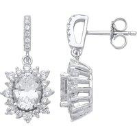 Silver oval CZ Sunshine Cluster Solitaire Drop Earrings - GVE583