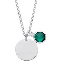 Jewelco London Women's Silver Green CZ Birthstone Round Tag Necklace 16" 15mm