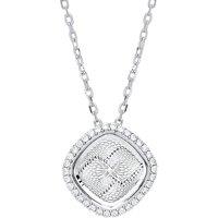 Jewelco London Women's Silver CZ Dia-cut Kaleidoscope Guilloch Charm Necklace - GVK329 in White