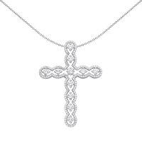 Jewelco London Women's Silver CZ Scallop Edge Wavy Cross Pendant Necklace 18 inch - GVX073 in White