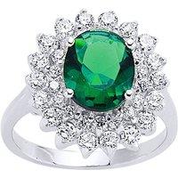 Jewelco London Women's Silver Green Oval CZ Royal Cluster Solitaire Engagement Ring | Size: O