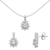Jewelco London Women's Silver Pear CZ Cluster Drop Earrings Necklace Set 18 inch
