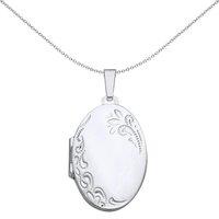 Jewelco London Women's 925 Silver Engraved Floral Filigree Oval Locket Pendant Necklace