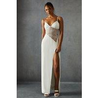 MissPap Women's Lace Insert Strappy Cupped Maxi Dress in White | Size: 8