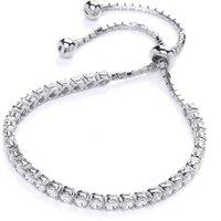 Jewelco London Women's Silver CZ Tennis Eternity Adjustable Toggle Slider Bracelet 4mm - GVB320 in White