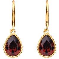Jewelco London Women's Gilded Silver Garnet Pear CZ Bead Edge Solitaire Drop Earrings in Gold