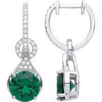 Jewelco London Women's Silver Green CZ Halo Droplet Solitaire Huggie Hoop Drop Earrings