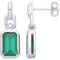 Jewelco London Women's Silver Green Emerald CZ Octagonal Chain Link Drop Earrings