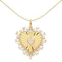 Jewelco London Women's Gilded Silver CZ Fluted Sunburst Heart Pendant Necklace 18" - GVP601 in Gold