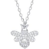 Jewelco London Women's Silver CZ Honey Queen Bee Charm Necklace 16 inch - GVK273 in White