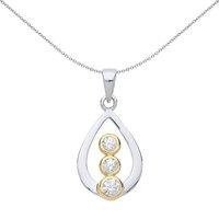 Jewelco London Women's Gilded Silver CZ Trilogy Pear Tear Pendant Necklace 18 inch - GVP470