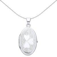 Jewelco London Women's Silver Love Heart Clover Oval Locket Necklace 18 inch - LK53 in White