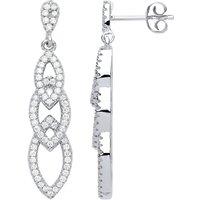 Jewelco London Women's Silver CZ Plaited Marquise Halo Drop Earrings