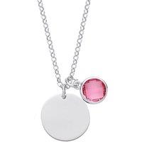 Jewelco London Women's Silver Pink Button CZ October Birthstone Medallion Necklace - GVK338PINK in White