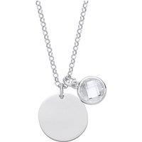 Jewelco London Women's Silver Checkerboard Button CZ April Birthstone Medallion Necklace - GVK338CRY in White