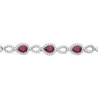 Jewelco London Women's Silver Red Pear CZ Halo Cluster Tennis Bracelet 8mm - GVB449 in White
