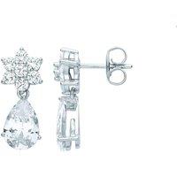 Jewelco London Women's Sterling Silver Pear CZ Snowflake Raindrop Cluster Drop Earrings