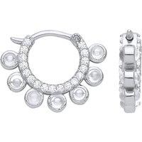 Jewelco London Women's Silver Spherical CZ Bubbly Flower Hoop Drop Earrings 13mm